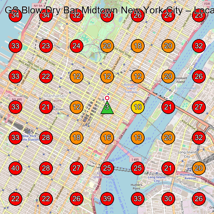 GS Blow Dry Bar Midtown New York City GeoGrid visibility map for Hair Salon in New York